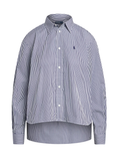 RALPH LAUREN WOMEN Cropped Boxy Striped Cotton Shirt White/Fall Royal
