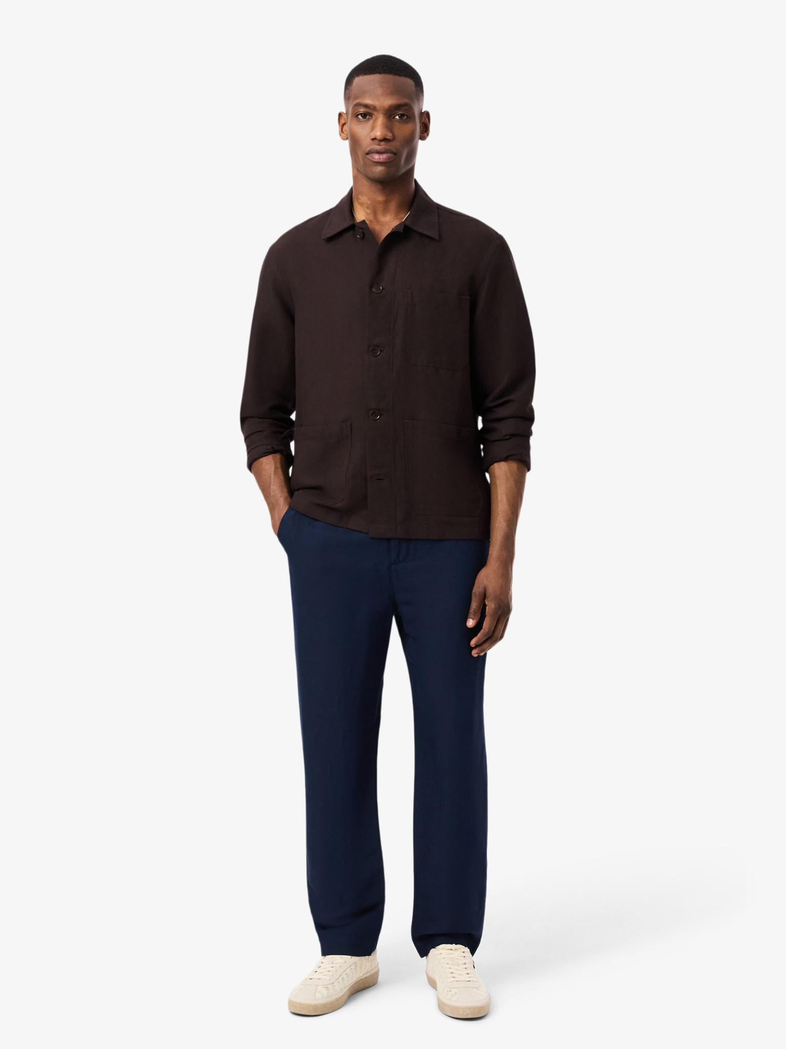 LACOSTE Regular Fit Linen Chino Pants Midnight Blue