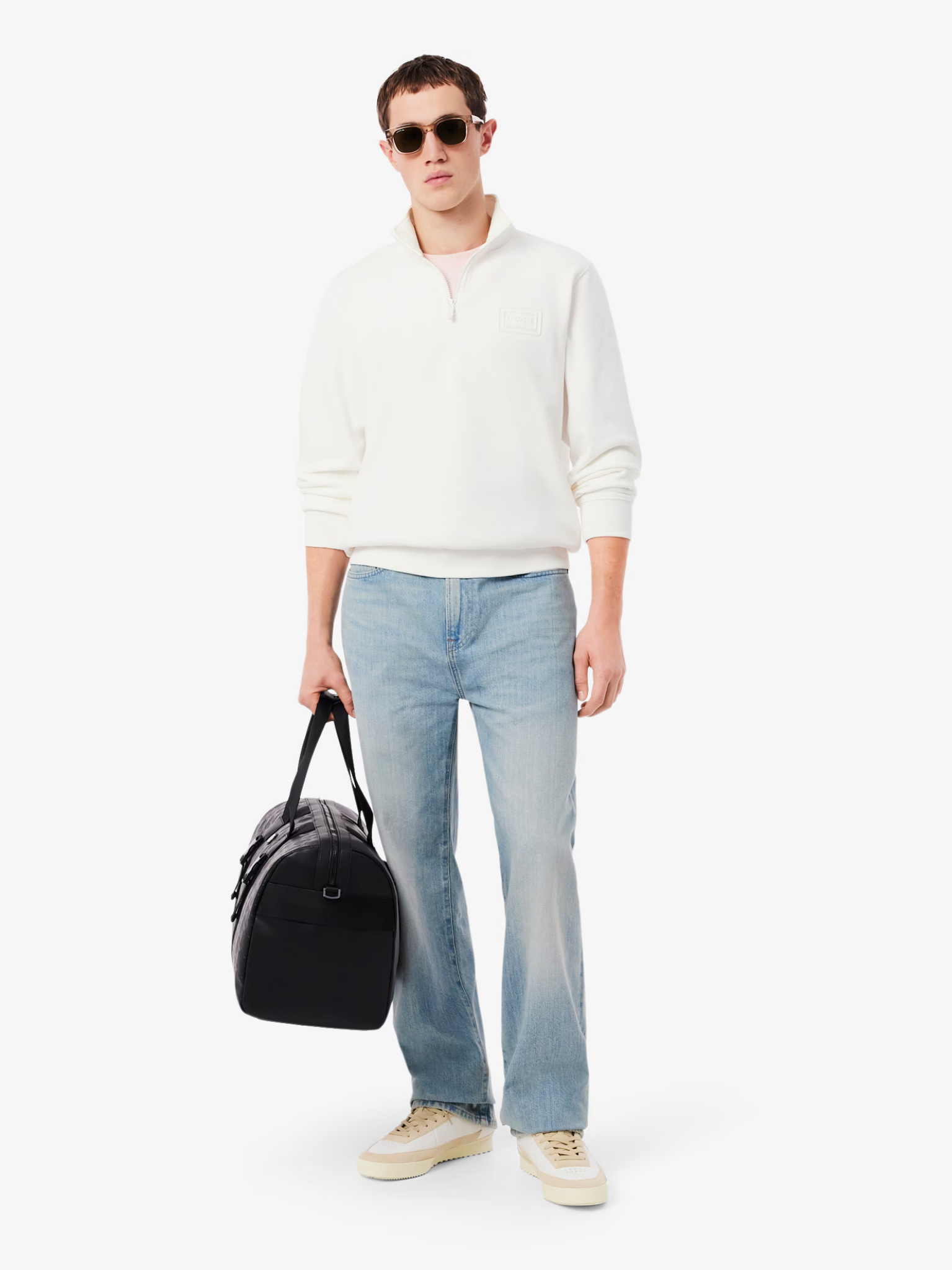 LACOSTE High Neck Embossed Zipped Sweatshirt White
