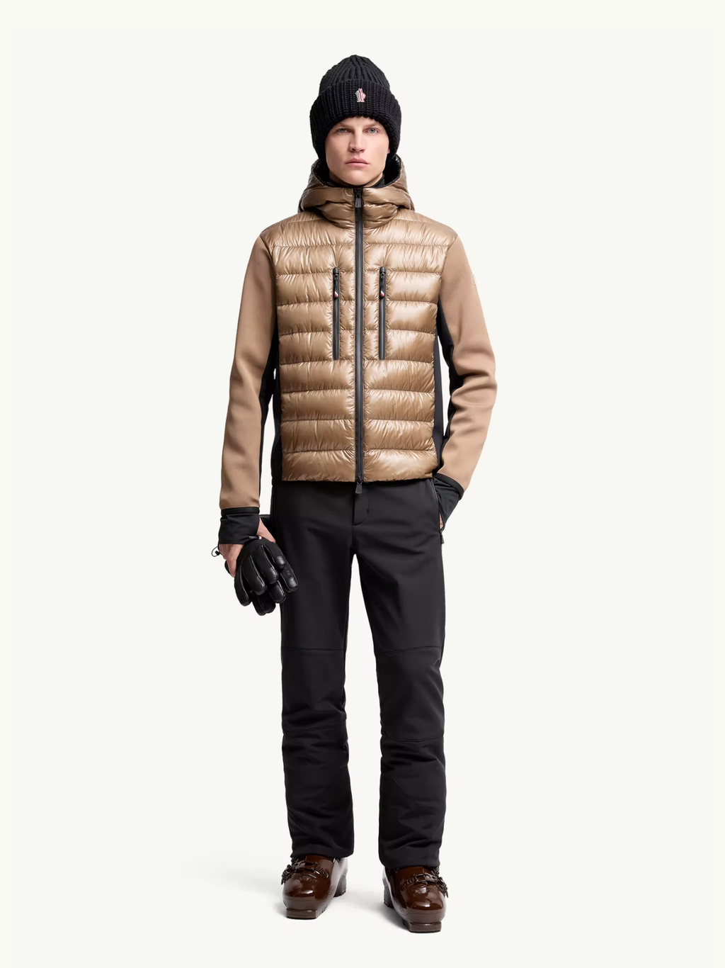 MONCLER GRENOBLE Padded Zip-Up Hoodie Beige