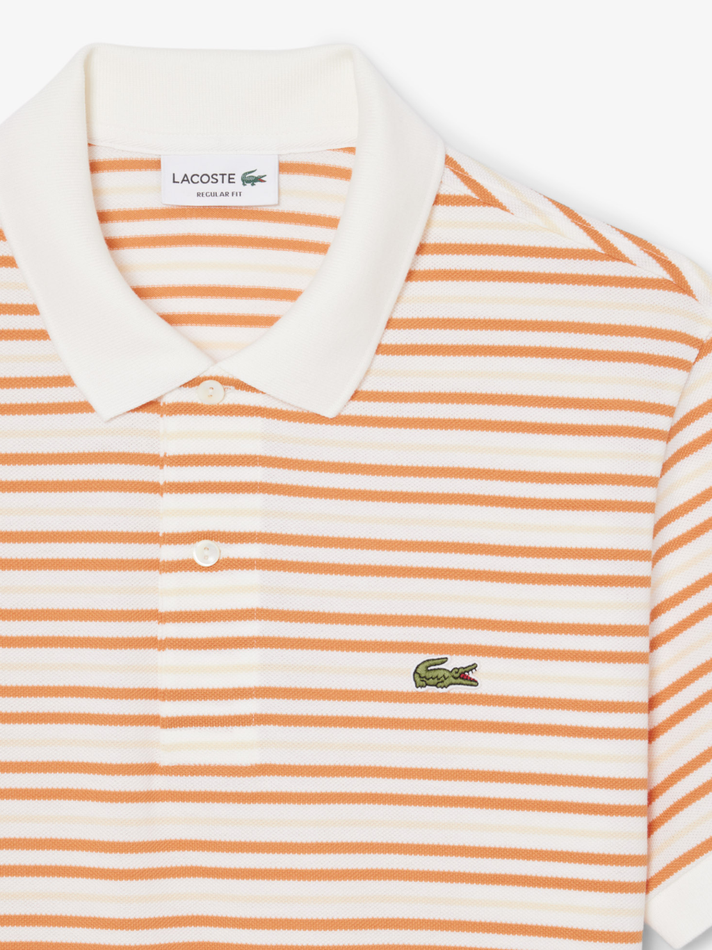 LACOSTE Classic Fit Striped Petit Piqué Polo Shirt Orange/White
