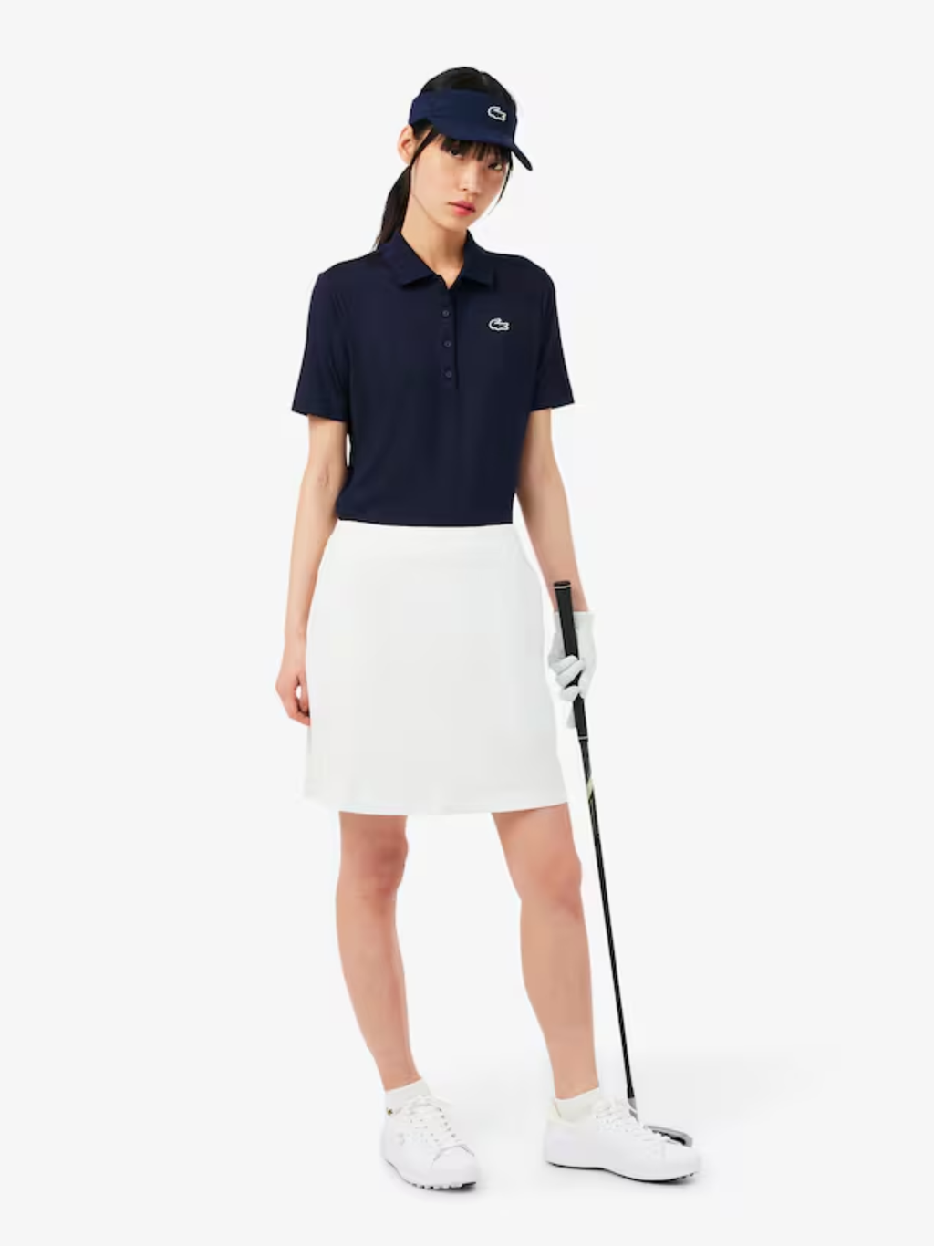 LACOSTE WOMEN Slim Fit UV Protect Stretch Golf Polo Shirt Midnight Blue