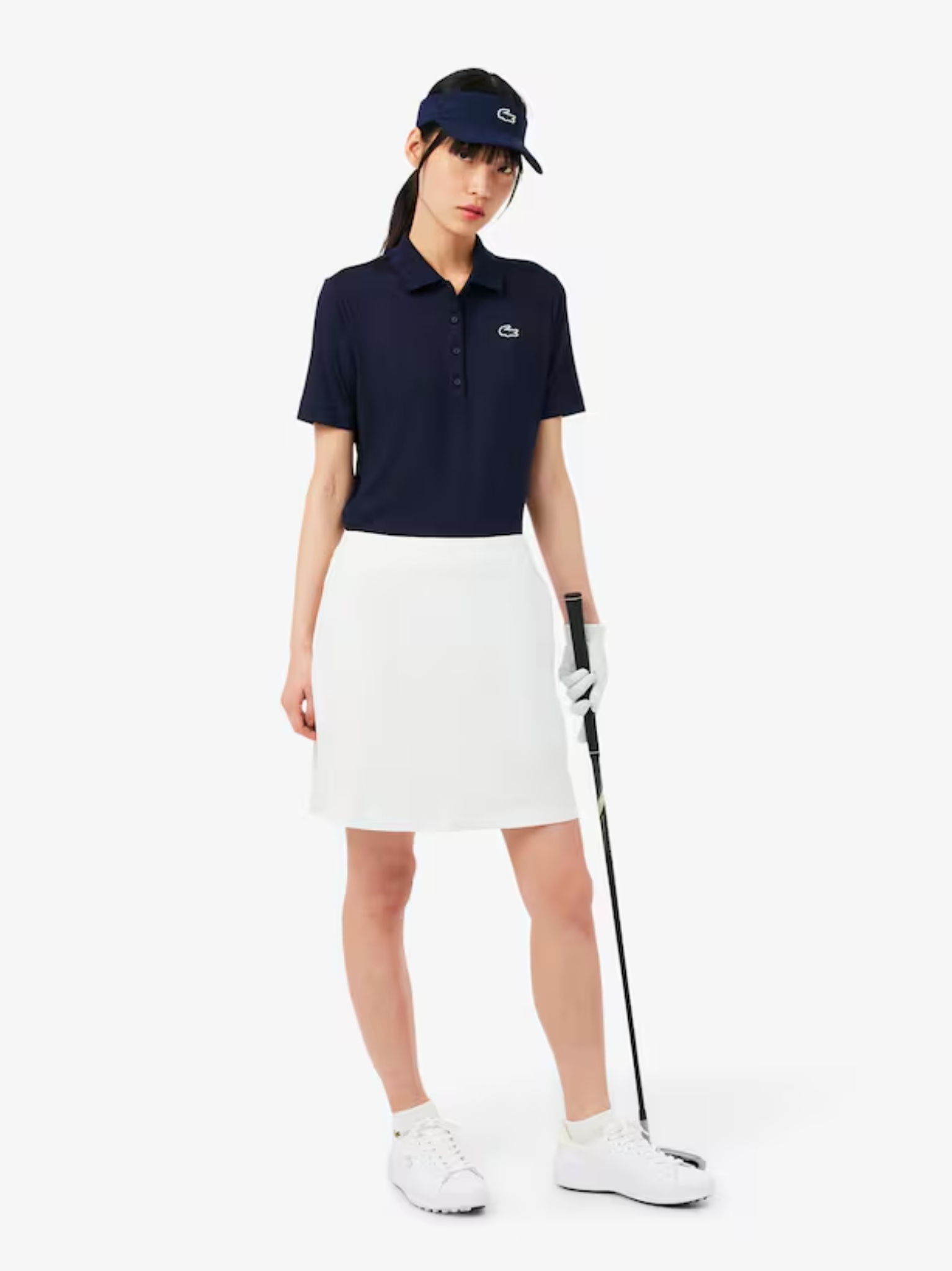 LACOSTE WOMEN Slim Fit UV Protect Stretch Golf Polo Shirt Midnight Blue