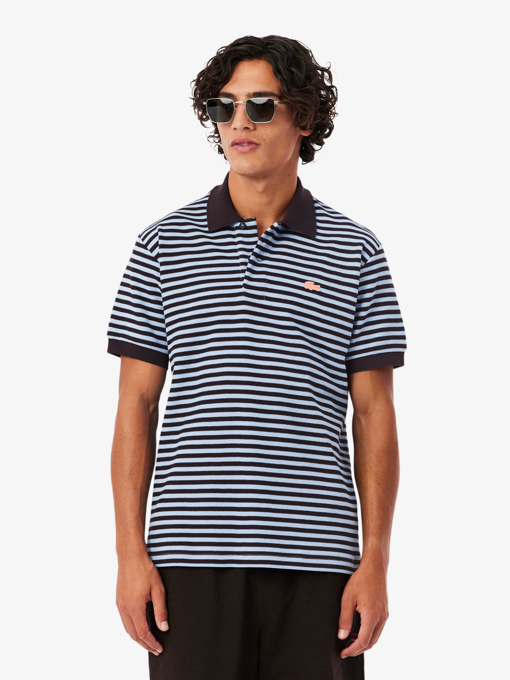 LACOSTE Classic Fit Textured Striped Polo Shirt Blue