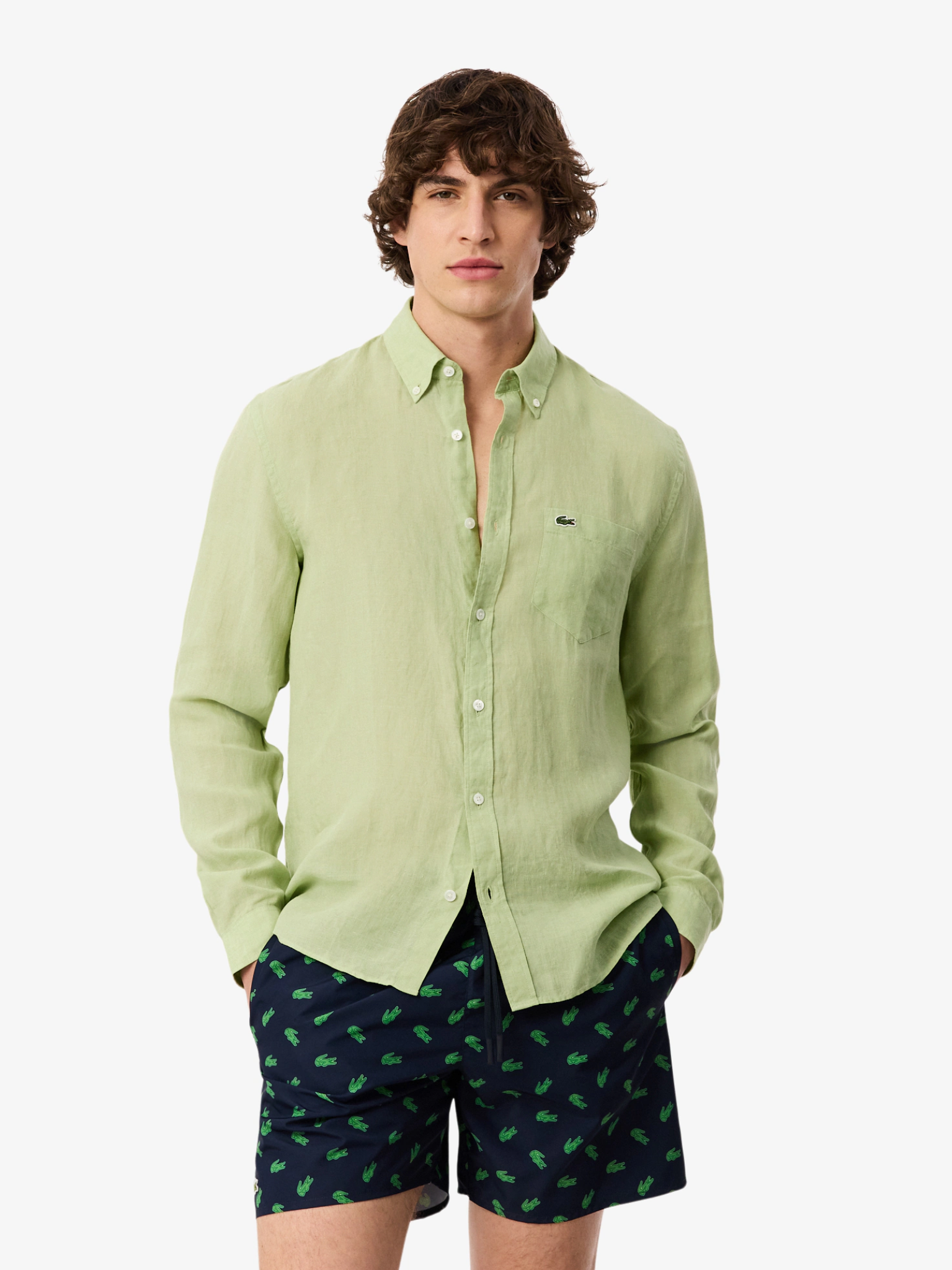 LACOSTE Regular Fit Linen Shirt Green