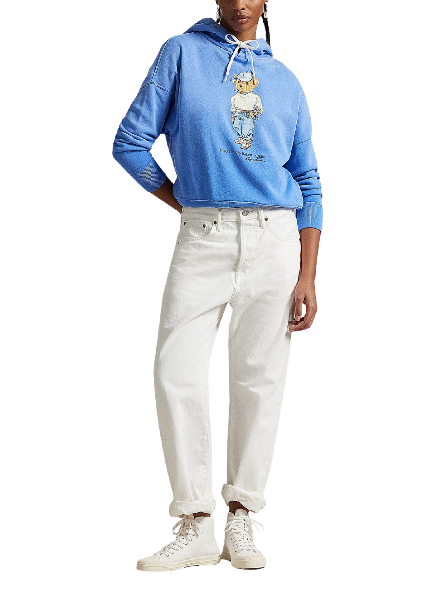 RALPH LAUREN WOMEN Polo Bear Fleece Hoodie Summer Blue