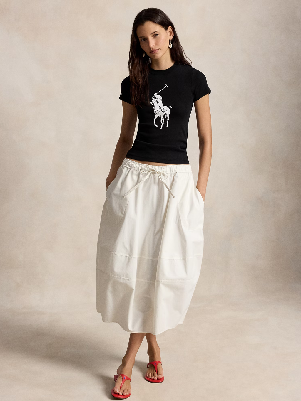 RALPH LAUREN WOMEN Big Pony Stretch Cotton Tee Black