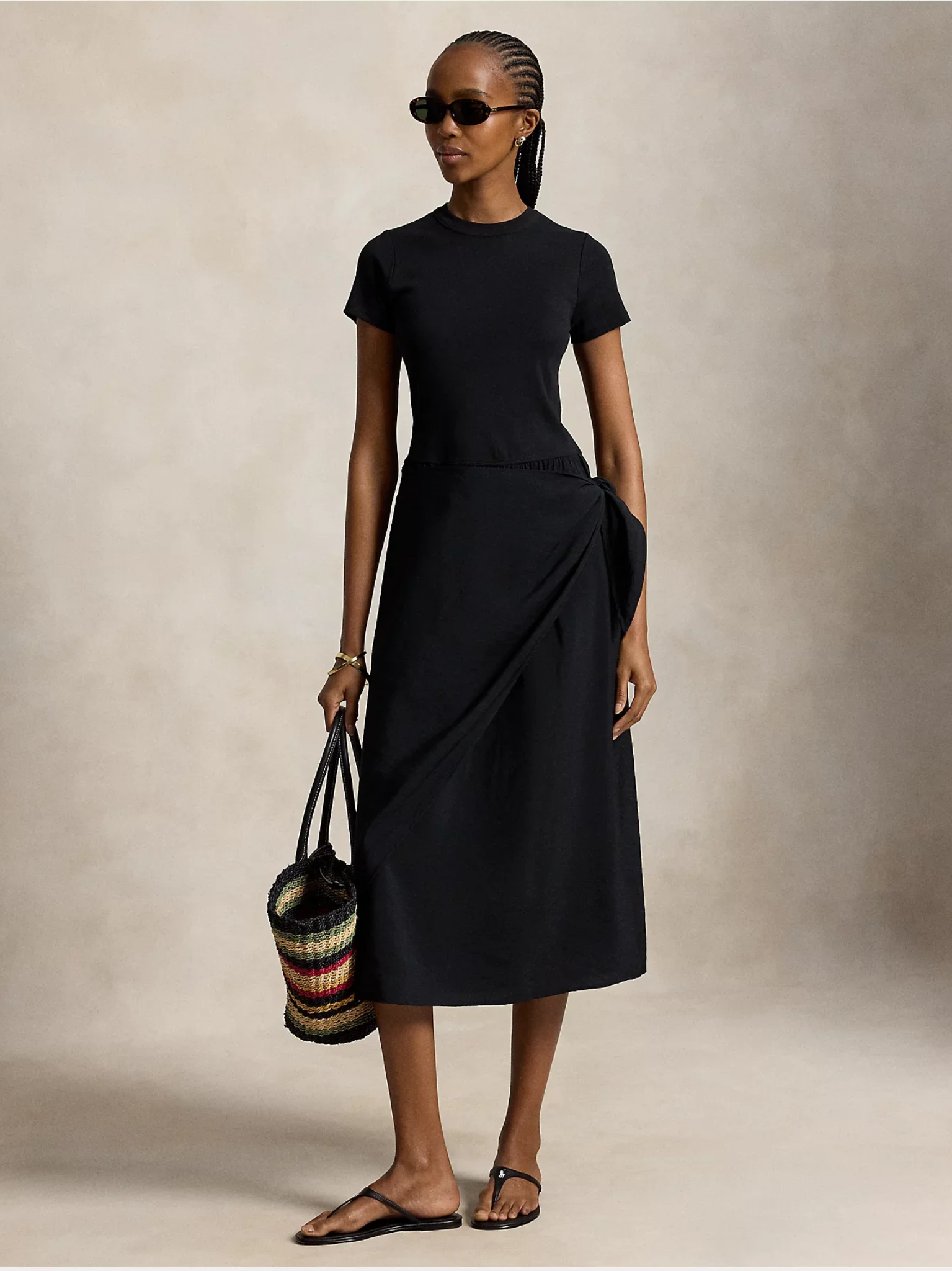 RALPH LAUREN WOMEN Faux-wrap Tee Dress Polo Black