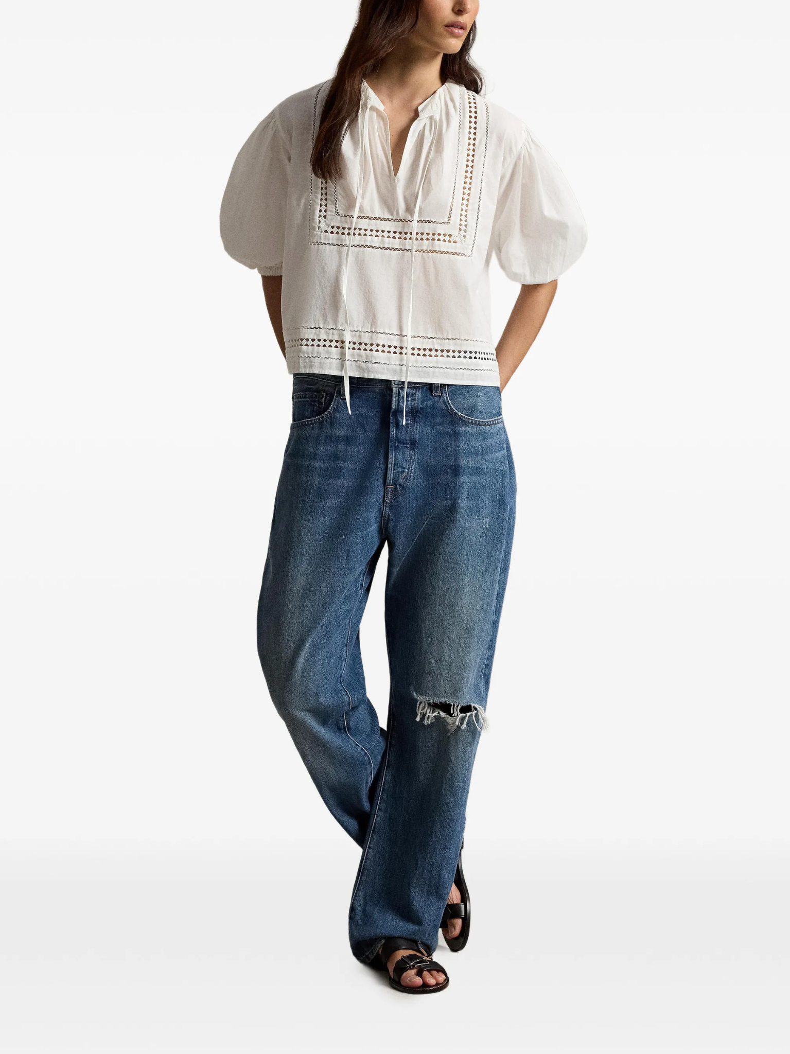 RALPH LAUREN WOMEN Lace-trim Cotton Shirt White