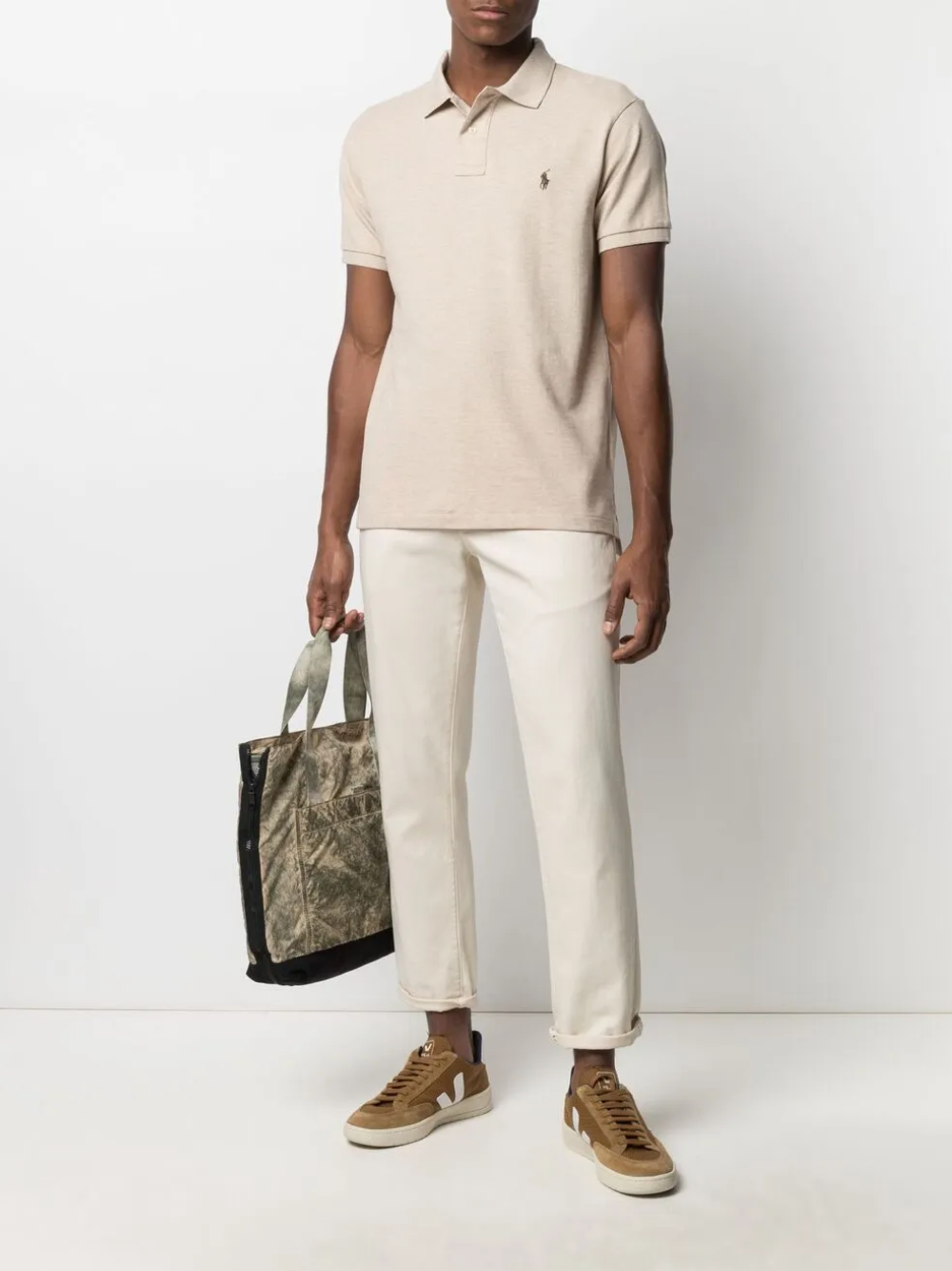 RALPH LAUREN Slim Fit Mesh Polo Shirt Expedition Dune Heather
