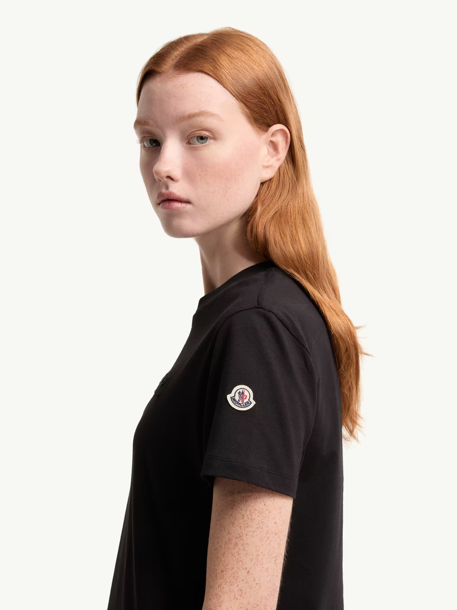 MONCLER WOMEN Embroidered Tonal Logo Cotton T-Shirt Black