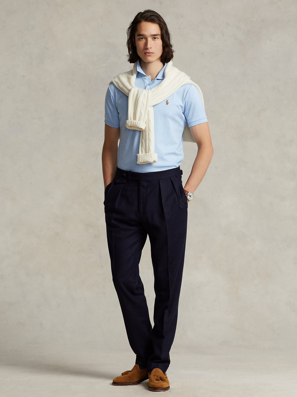RALPH LAUREN Custom Slim Fit Soft Cotton Polo Shirt Office Blue