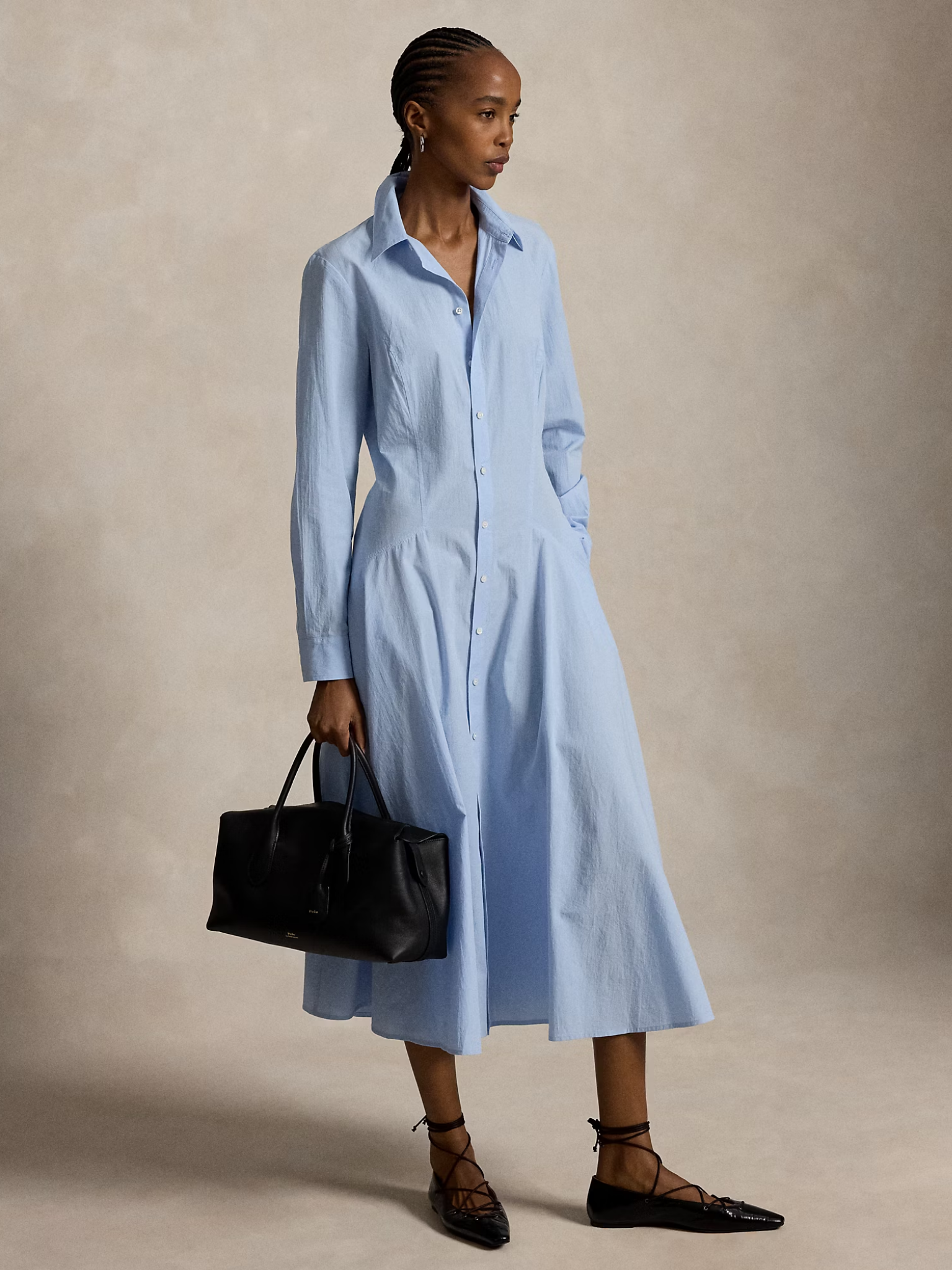 RALPH LAUREN WOMEN Cotton Panelled Shirt Dress Southport Blue