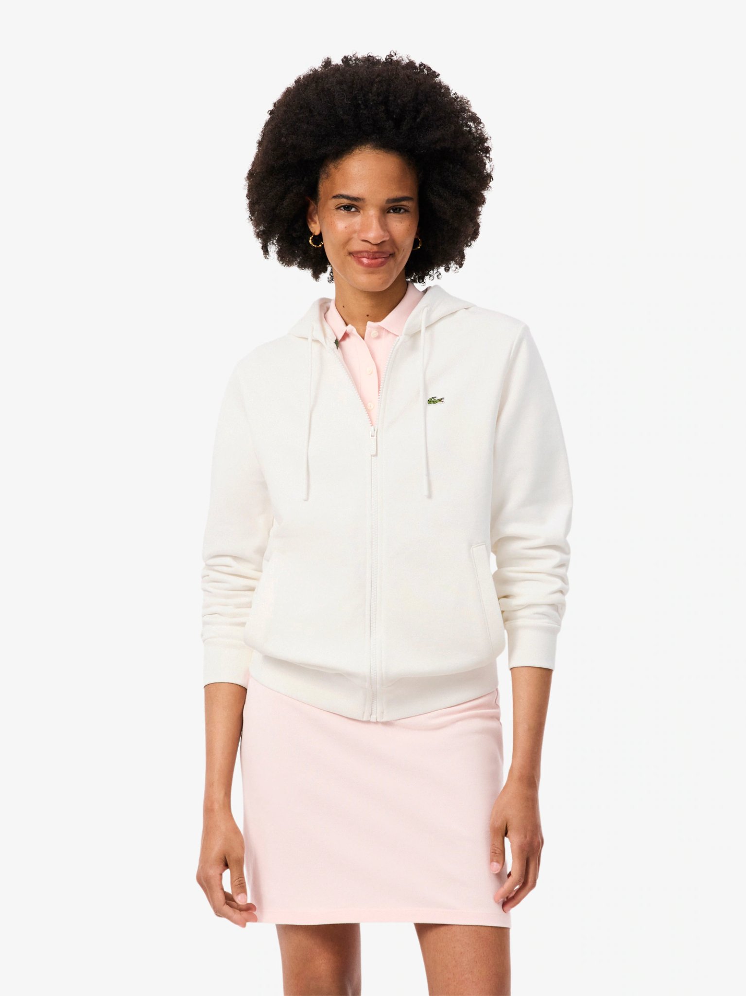 LACOSTE WOMEN Zipped Fleece Hoodie White