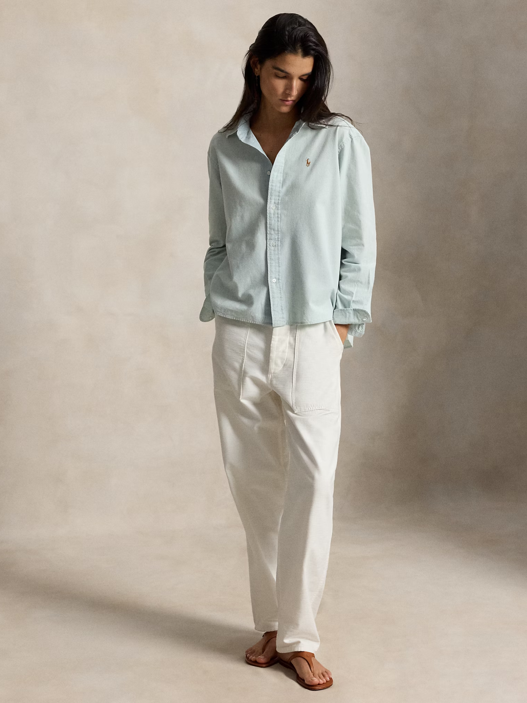 RALPH LAUREN WOMEN Cropped Boxy Chambray Shirt Chambray