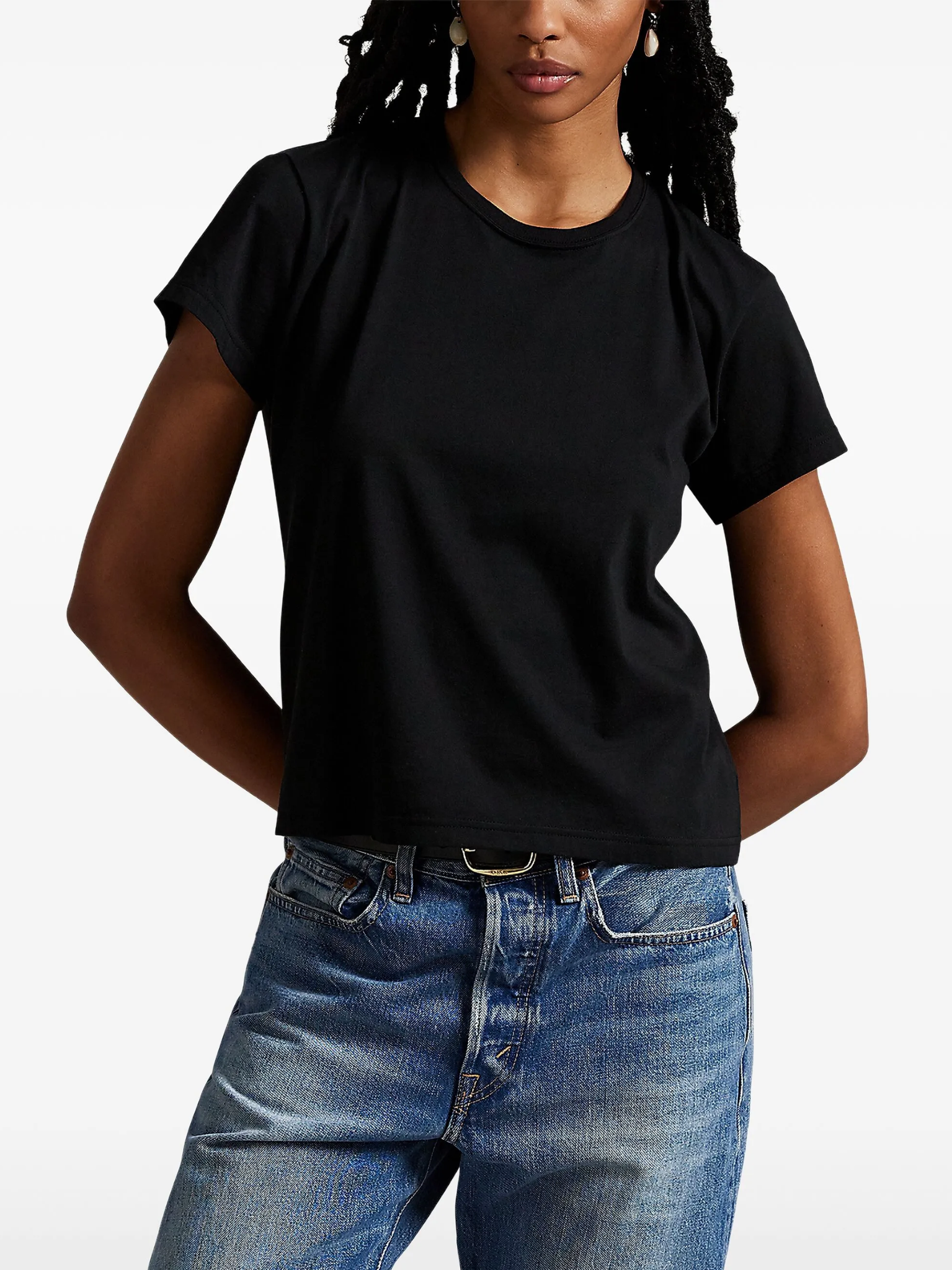 RALPH LAUREN WOMEN Classic Shrunken Fit Jersey Tee Polo Black