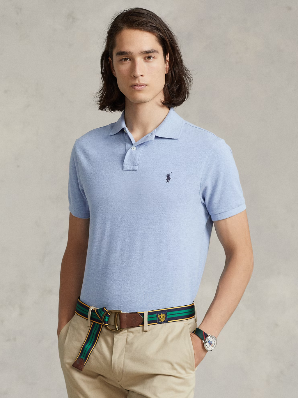 RALPH LAUREN Slim Fit Mesh Polo Shirt Isle Heather