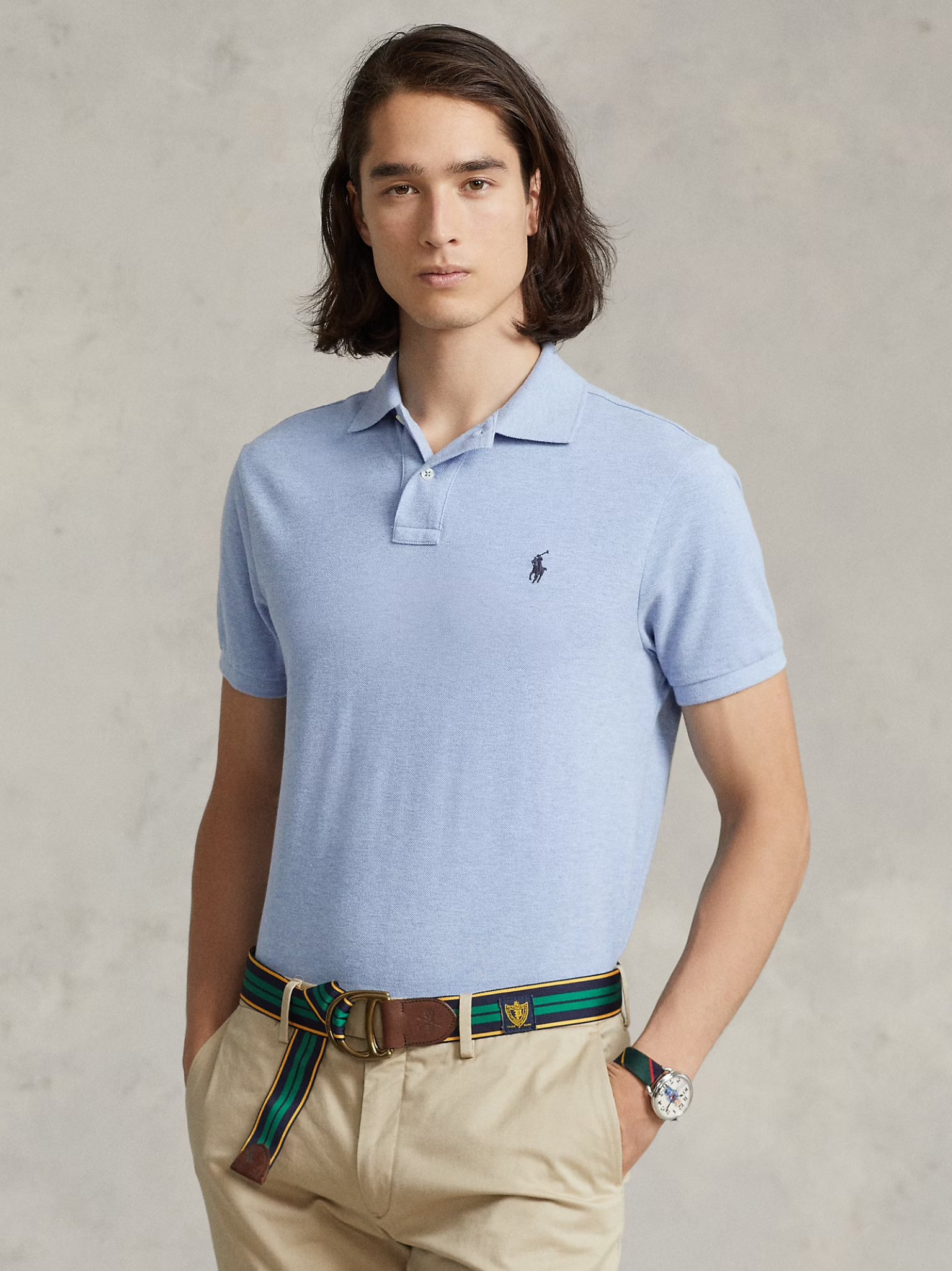 RALPH LAUREN Slim Fit Mesh Polo Shirt Isle Heather