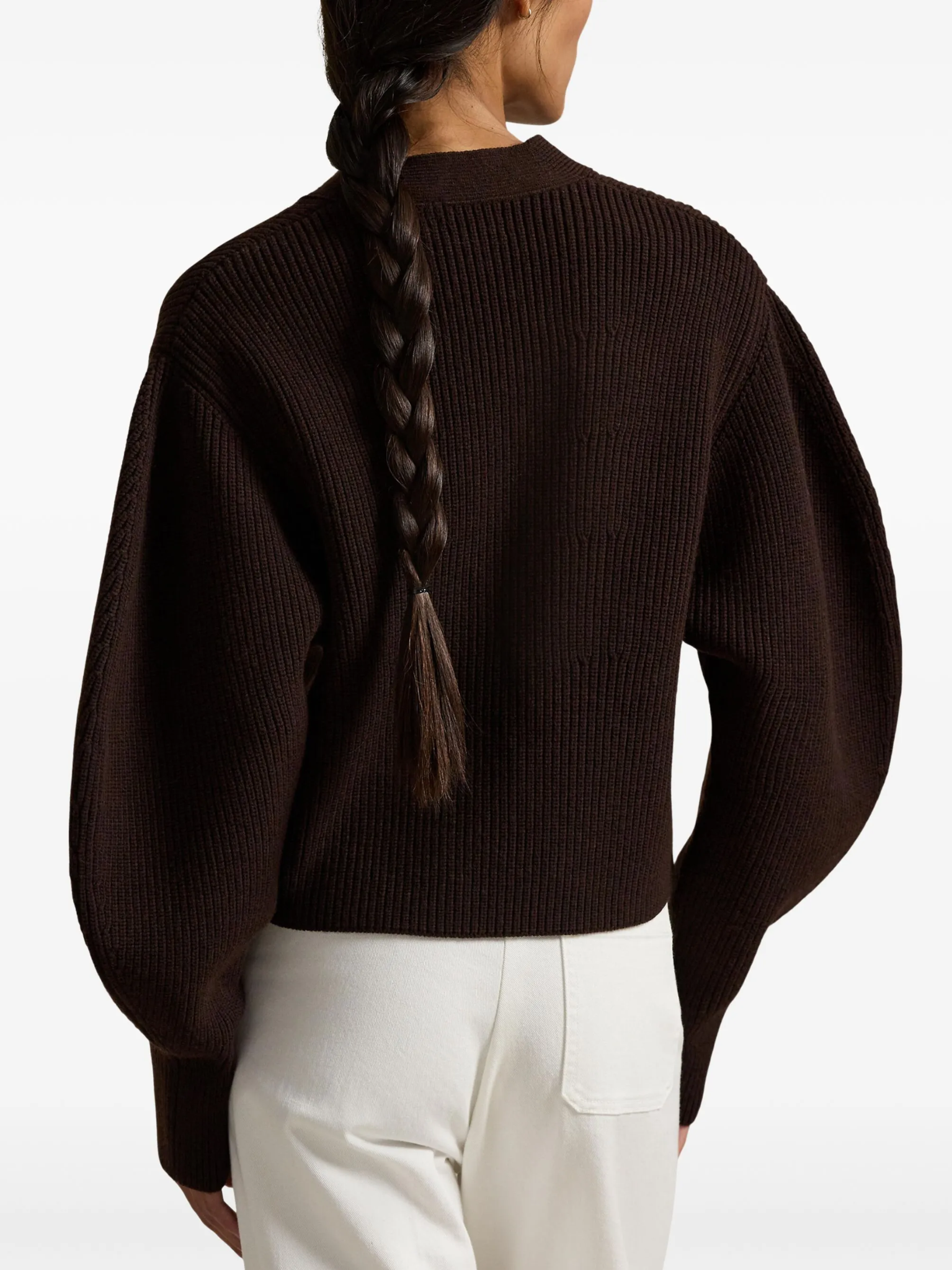 RALPH LAUREN WOMEN Ribbed Wool-blend Shaped Cardigan Rich Cocoa Melange