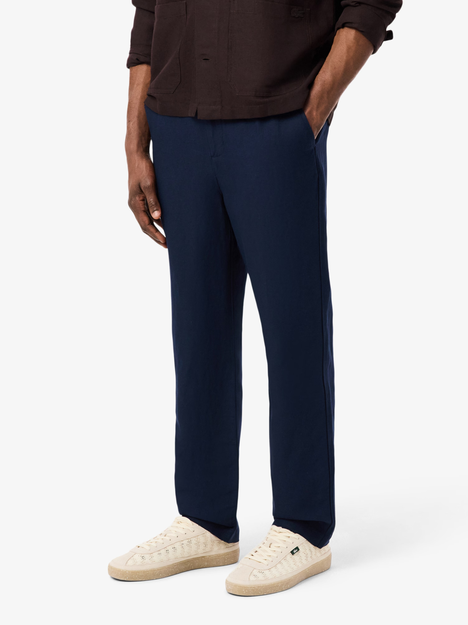 LACOSTE Regular Fit Linen Chino Pants Midnight Blue
