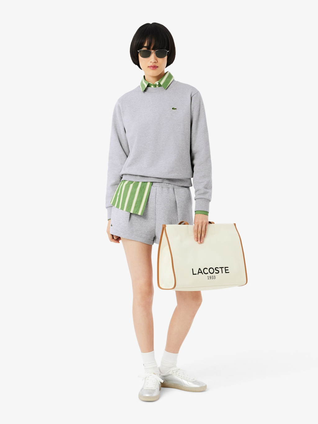 LACOSTE WOMEN Relaxed Fit Fleece Crew Neck Sweatshirt Light Grey
