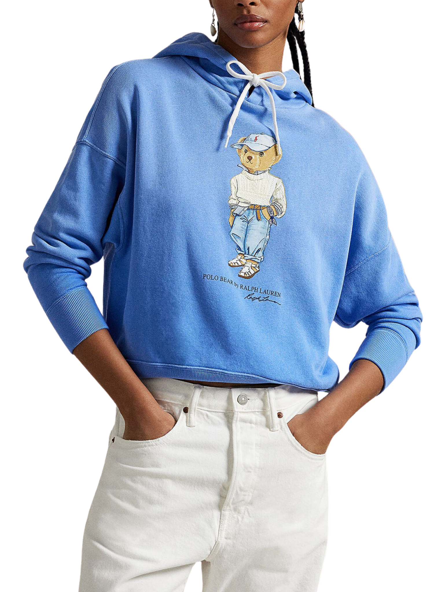 RALPH LAUREN WOMEN Polo Bear Fleece Hoodie Summer Blue
