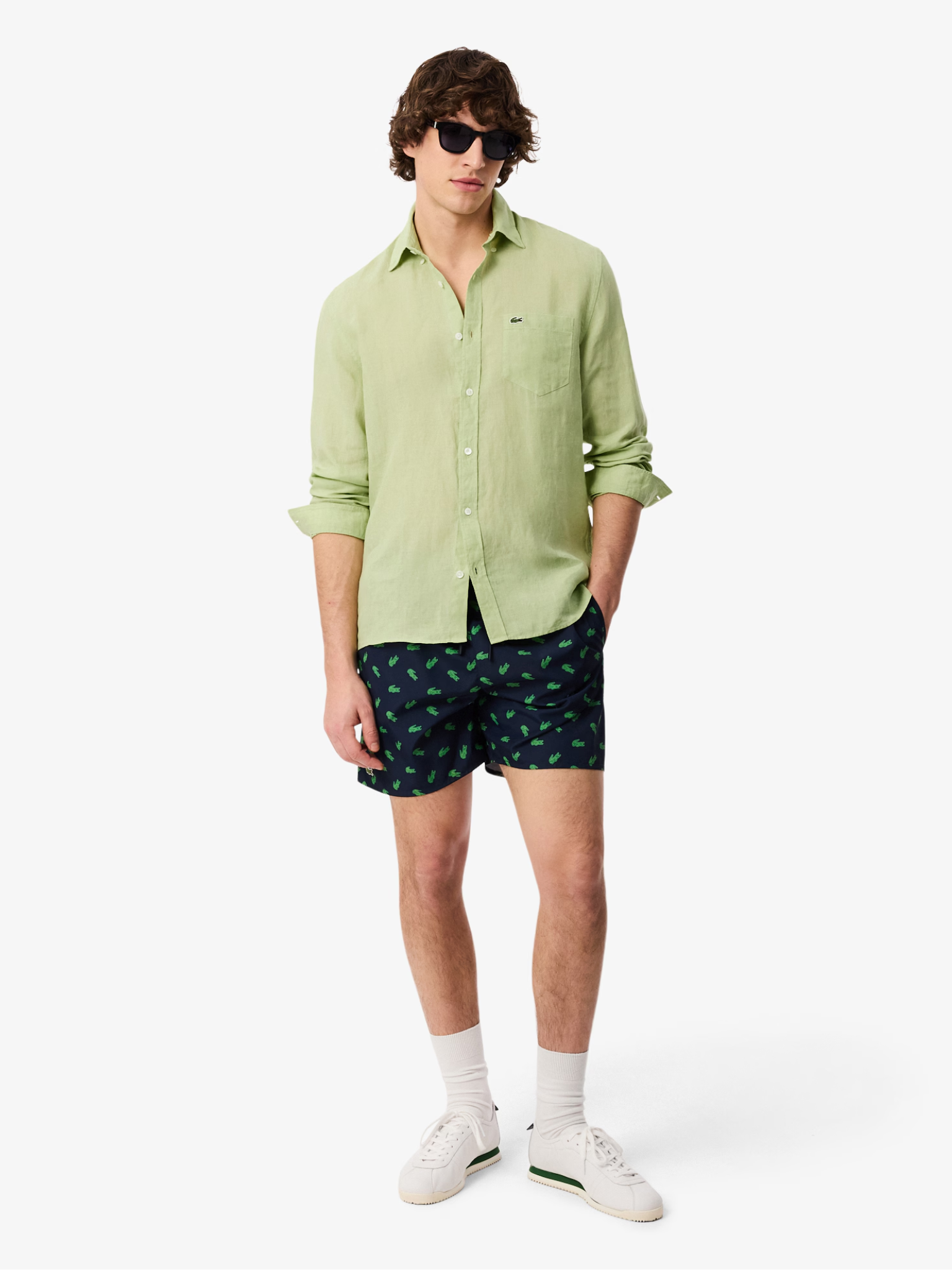 LACOSTE Regular Fit Linen Shirt Green