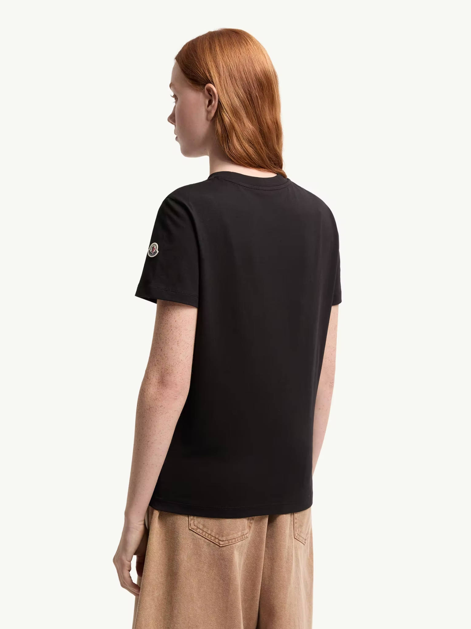 MONCLER WOMEN Embroidered Tonal Logo Cotton T-Shirt Black
