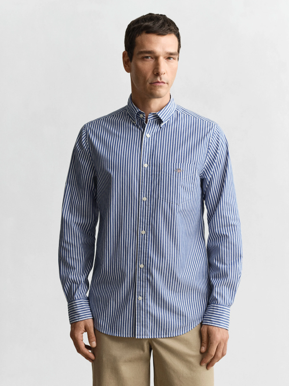 GANT Regular Fit Classic Striped Poplin Shirt College Blue