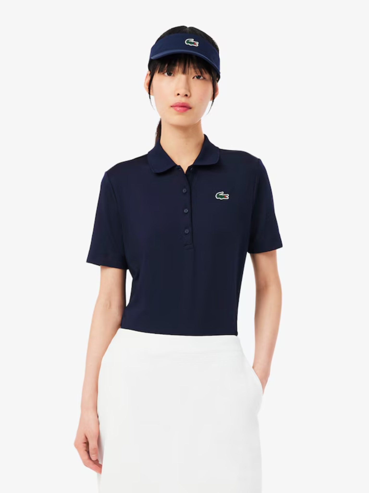 LACOSTE WOMEN Slim Fit UV Protect Stretch Golf Polo Shirt Midnight Blue