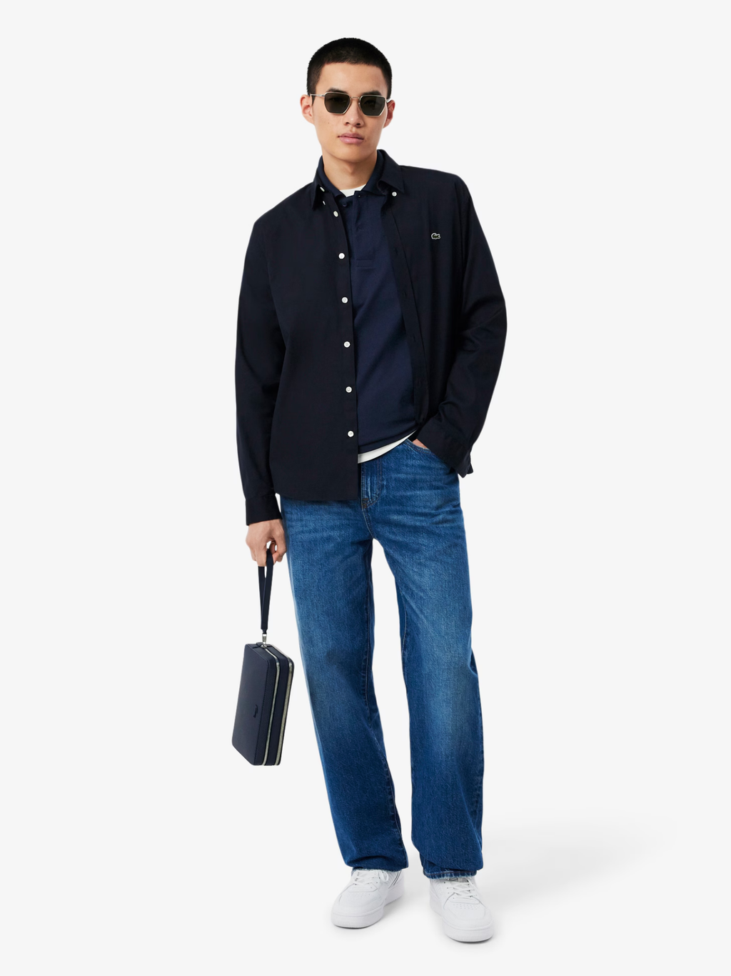 LACOSTE Classic Fit Embossed Branding Polo Shirt Midnight Blue