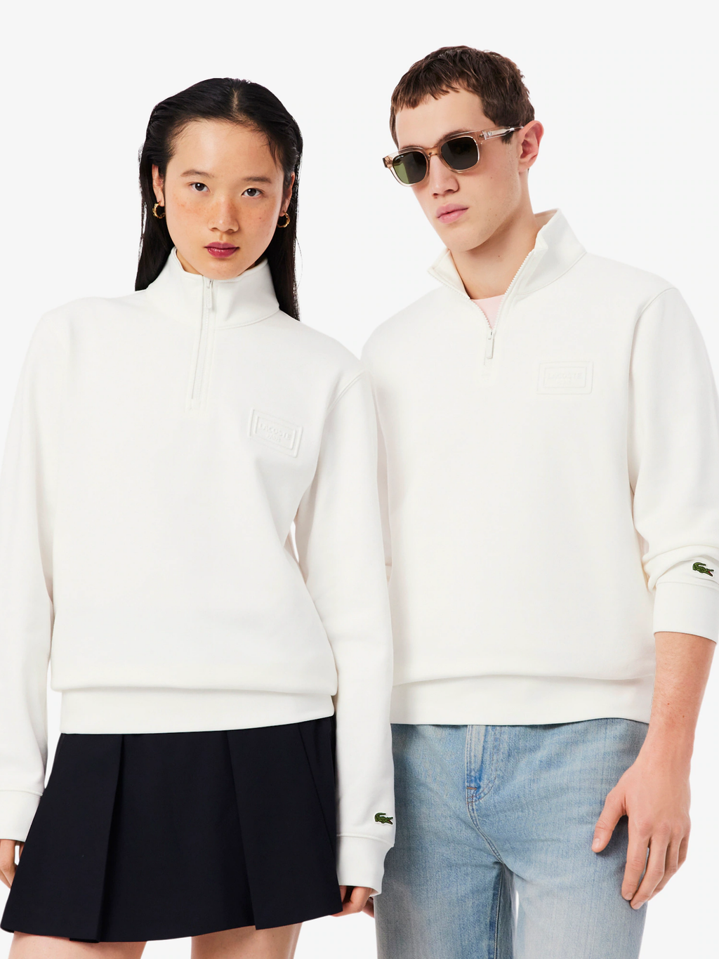 LACOSTE High Neck Embossed Zipped Sweatshirt White