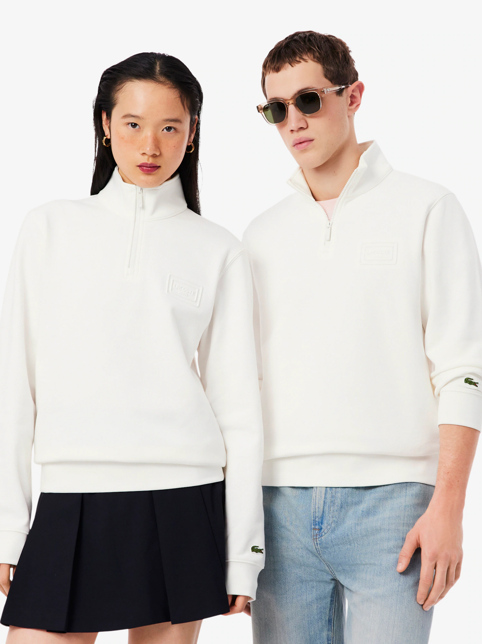 LACOSTE High Neck Embossed Zipped Sweatshirt White