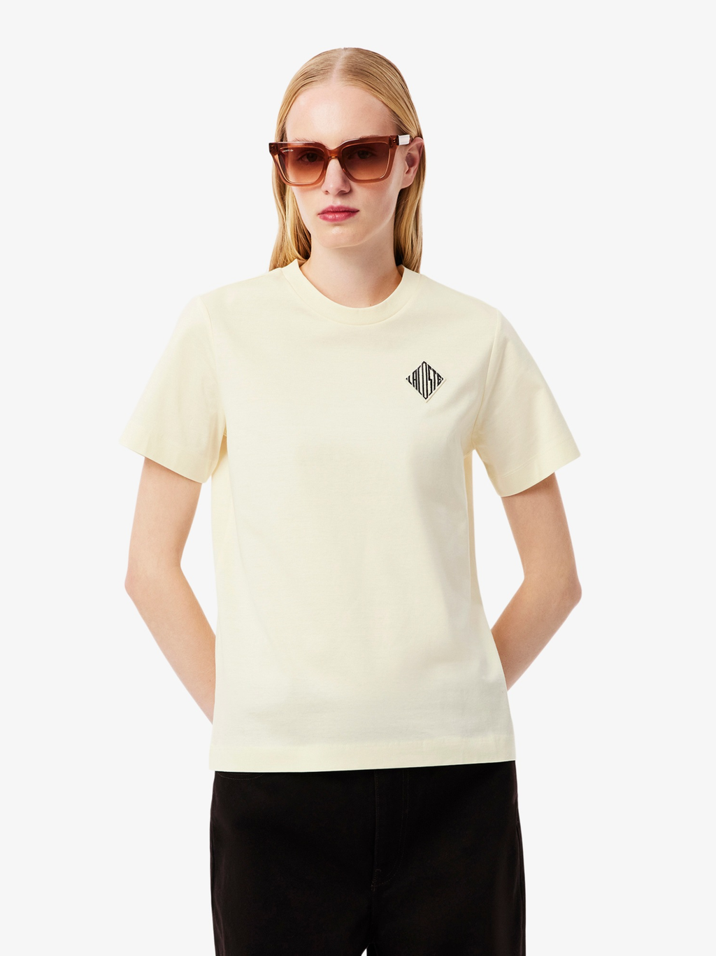 LACOSTE WOMEN Badge Cotton T-shirt Lemon Beige