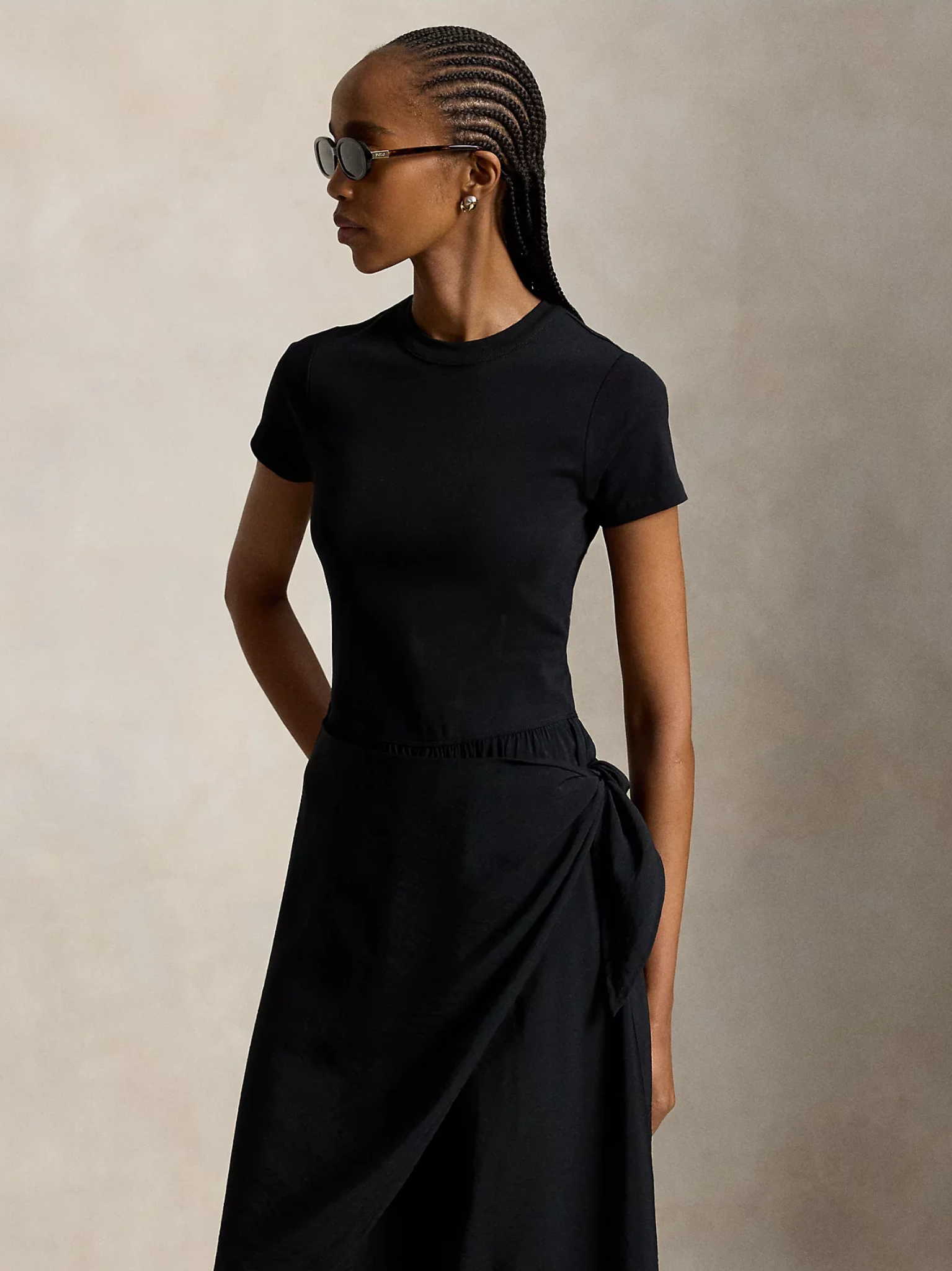 RALPH LAUREN WOMEN Faux-wrap Tee Dress Polo Black