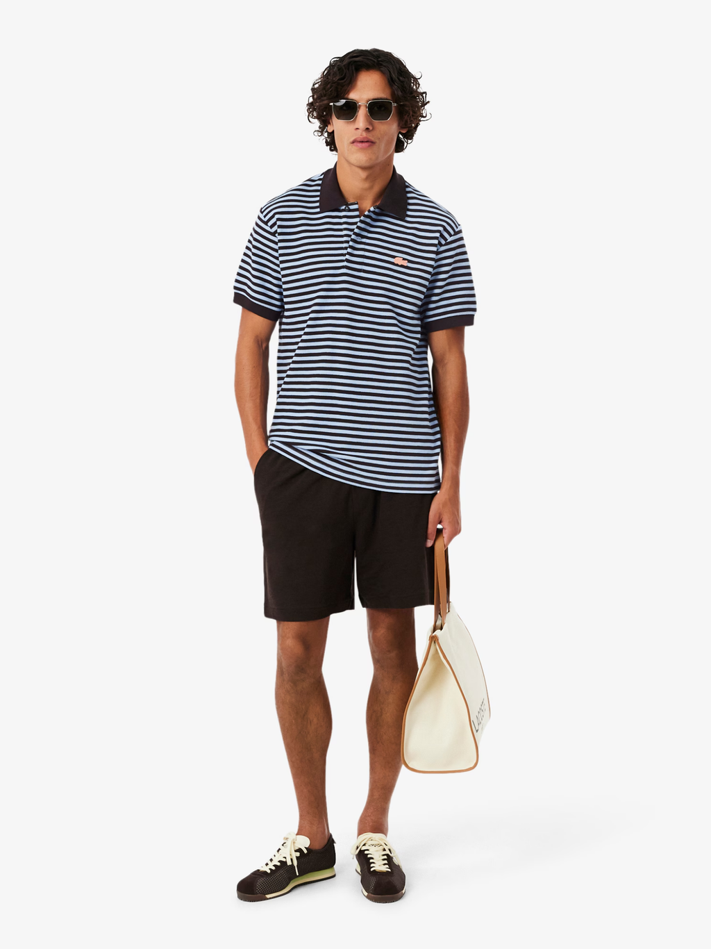 LACOSTE Classic Fit Textured Striped Polo Shirt Blue