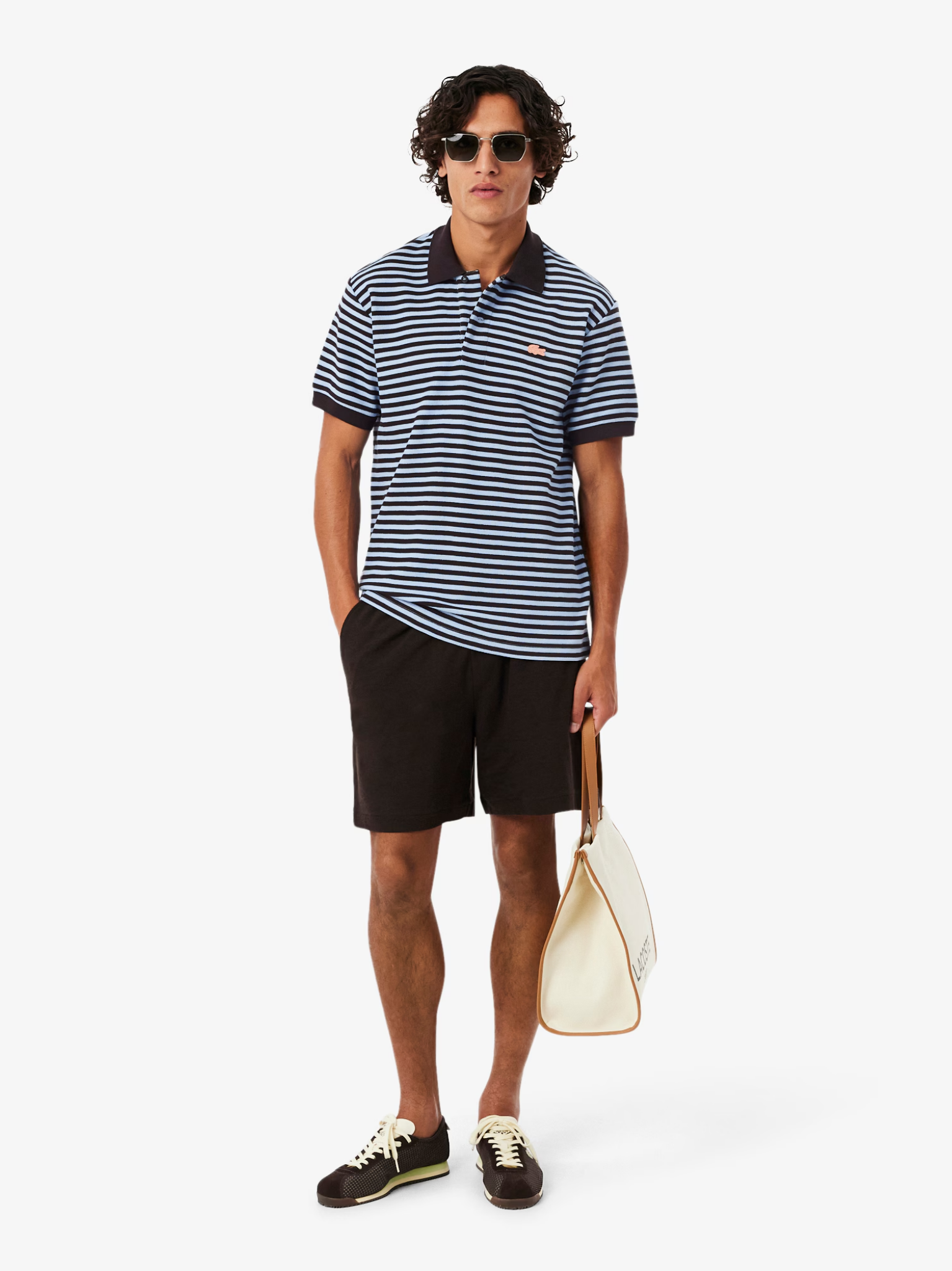 LACOSTE Classic Fit Textured Striped Polo Shirt Blue