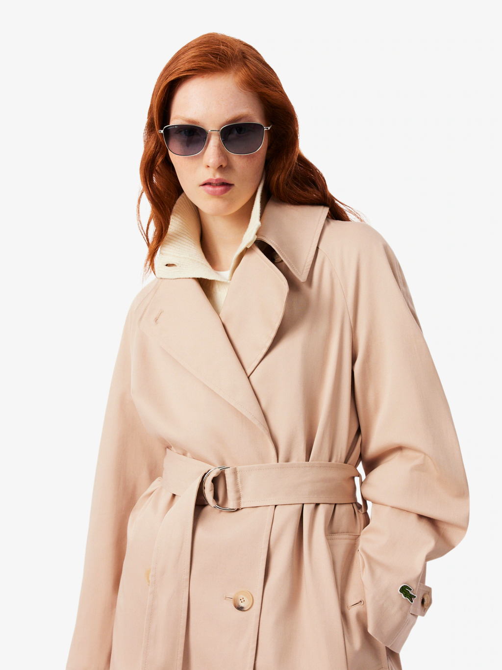 LACOSTE WOMEN Oversized Water-Repellent Trench Coat Beige