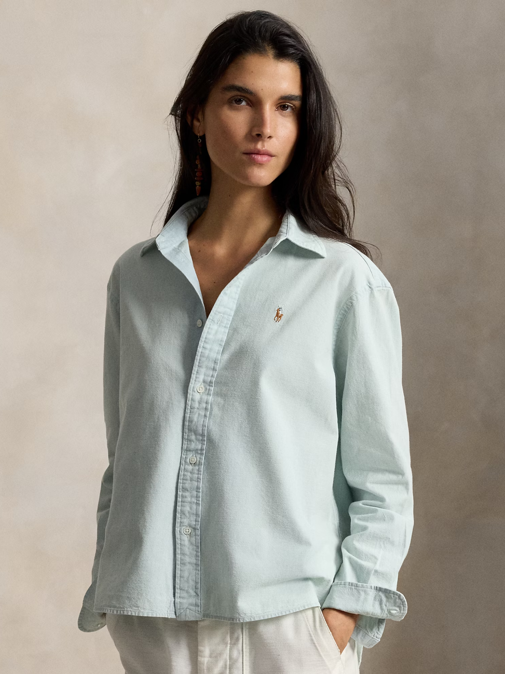 RALPH LAUREN WOMEN Cropped Boxy Chambray Shirt Chambray