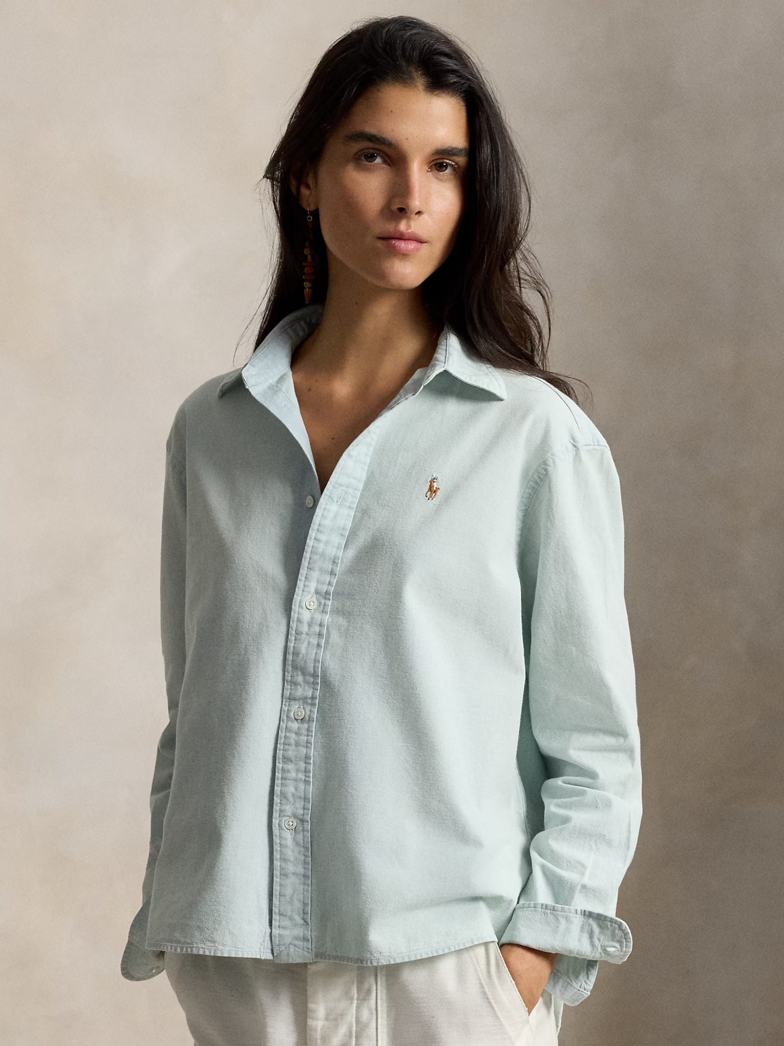 RALPH LAUREN WOMEN Cropped Boxy Chambray Shirt Chambray