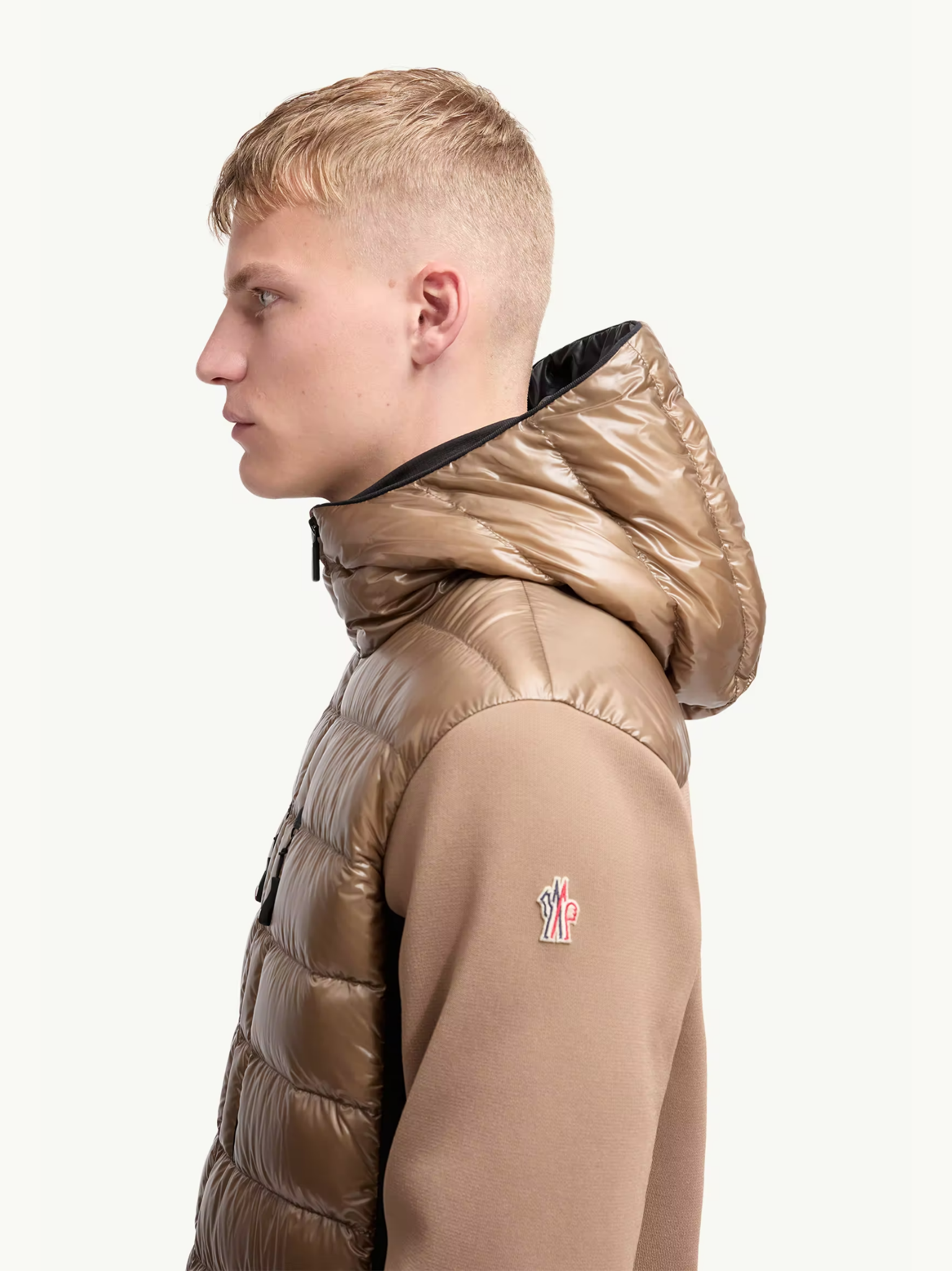 MONCLER GRENOBLE Padded Zip-Up Hoodie Beige