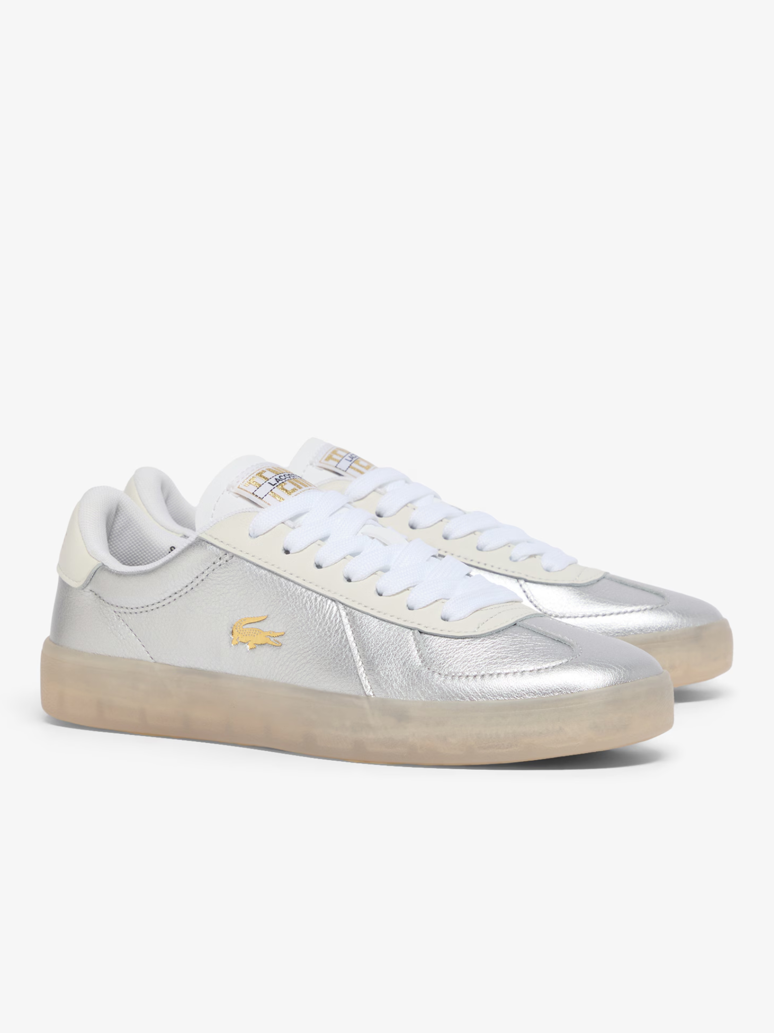 LACOSTE WOMEN Baseshot Pro Leather Sneakers Silver/White