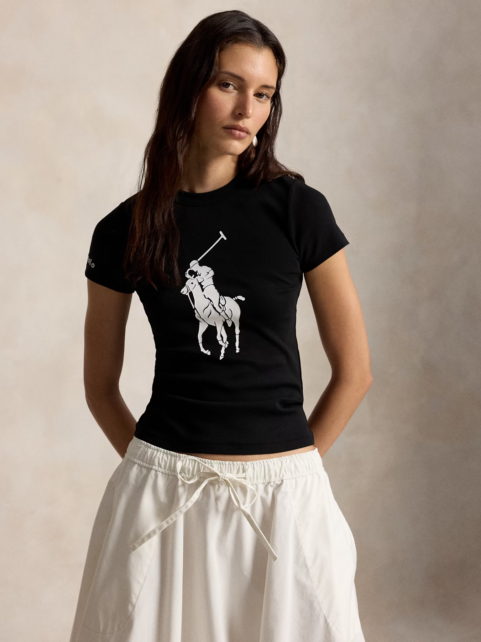 RALPH LAUREN WOMEN Big Pony Stretch Cotton Tee Black