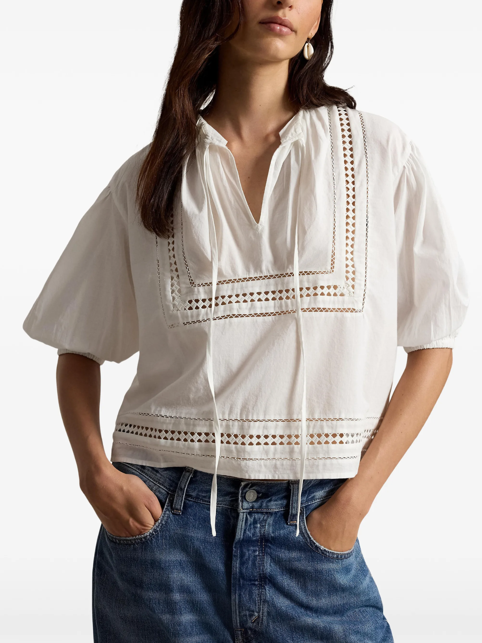 RALPH LAUREN WOMEN Lace-trim Cotton Shirt White