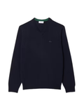LACOSTE Merino Wool Monochrome V Neck Sweater Midnight Blue