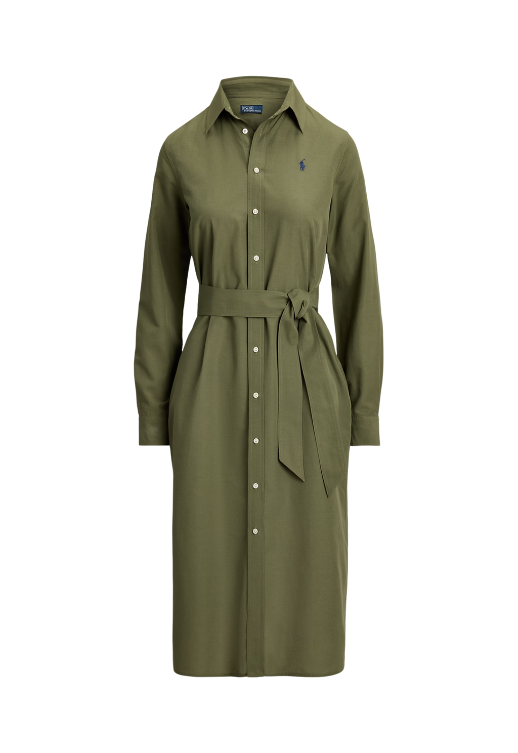 RALPH LAUREN WOMENS Cotton-Linen Belted Shirt Dress Supply Olive