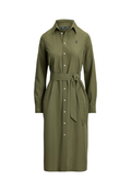 RALPH LAUREN WOMENS Cotton-Linen Belted Shirt Dress Supply Olive