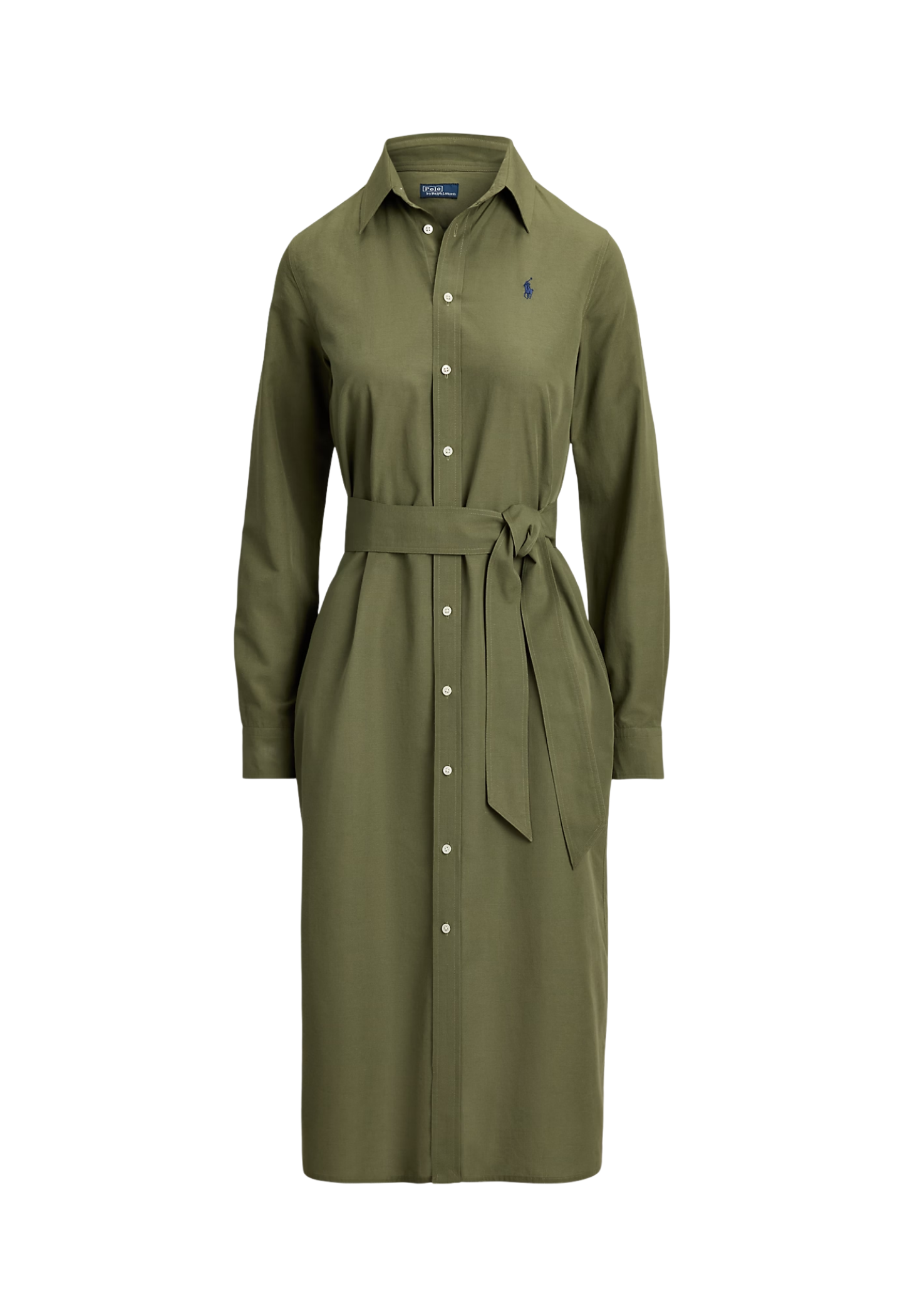 RALPH LAUREN WOMENS Cotton-Linen Belted Shirt Dress Supply Olive