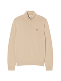 LACOSTE Zipped High Neck Cotton Sweater Beige