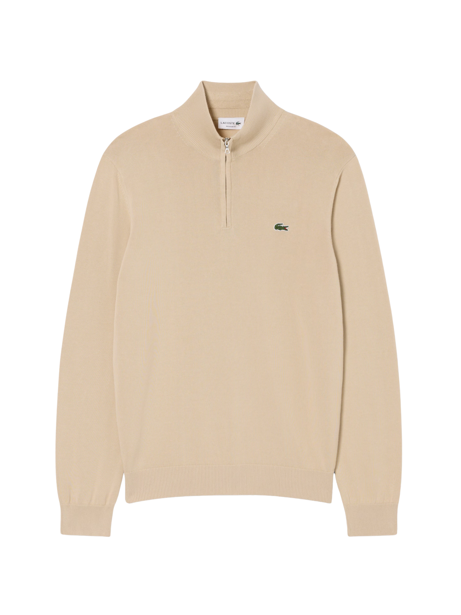 LACOSTE Zipped High Neck Cotton Sweater Beige